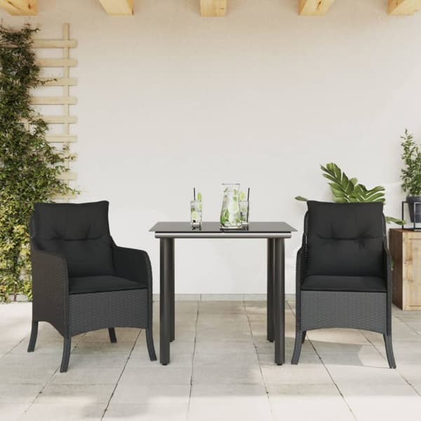 Matgrupp för trädgården med dynor 3 delar svart konstrotting