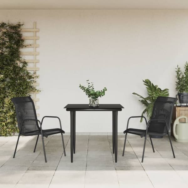 Matgrupp för trädgården 3 delar stål och textilen svart