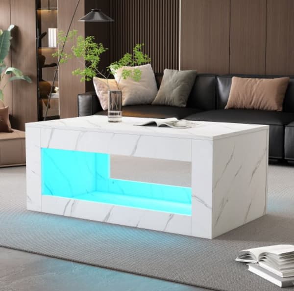Sofabord med LED - Spånplade - Hvid