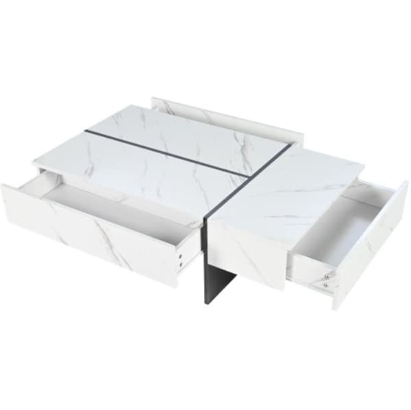 Sofabord med LED - Marmorfiner - Hvid