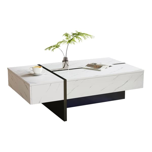 Sofabord med LED - Marmorfiner - Hvid
