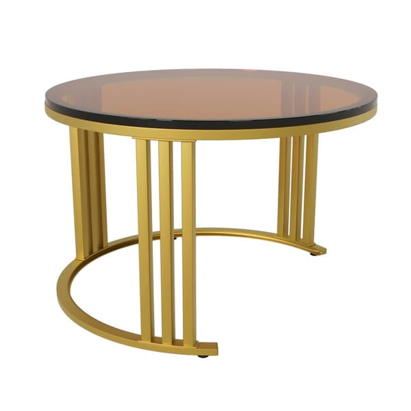 Set med 2 inredda soffbord med 2 lådor - brun härdad glasskiva - svart