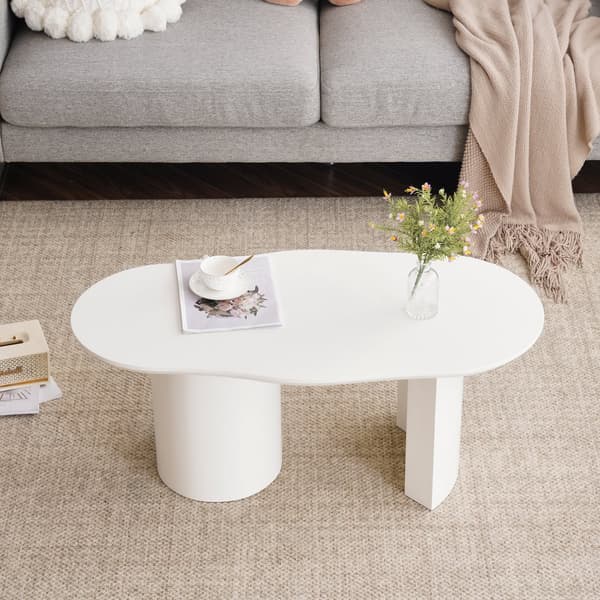 Soffbord L 100 cm - med oregelbunden och elegant svängd skiva - vit