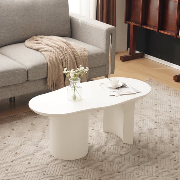 Soffbord L 100 cm - med oregelbunden och elegant svängd skiva - vit