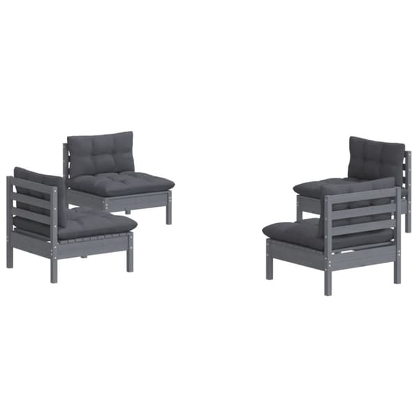 Loungegrupp med antracit dynor 4 delar massiv furu