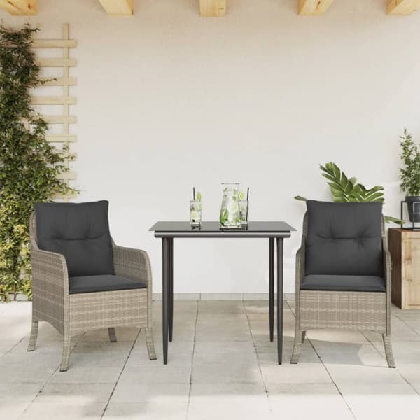 Matgrupp för trädgården med dynor 3 delar ljusgrå konstrottning