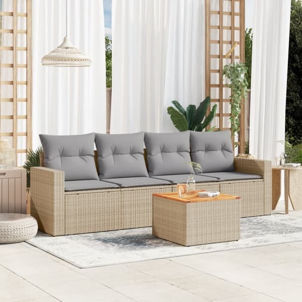 Soffgrupp för trädgården med dynor 5 delar beige konstrotting