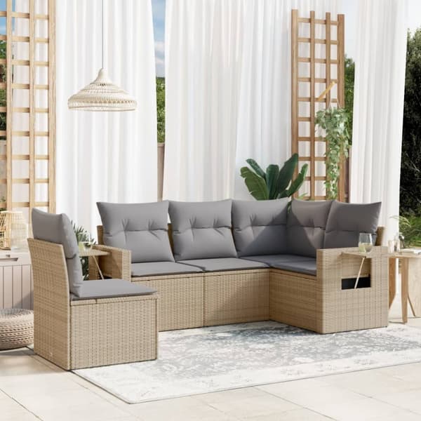 Soffgrupp för trädgården med dynor 5 delar beige konstrotting