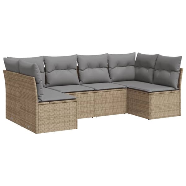 Soffgrupp för trädgården med dynor 6 delar beige konstrotting