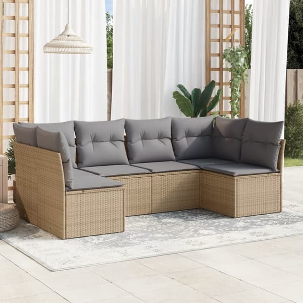 Soffgrupp för trädgården med dynor 6 delar beige konstrotting