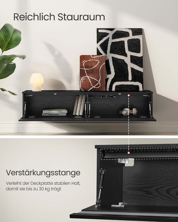 Hængende tv-lavt bord 147 x 35 x 30 cm ibenholt sort