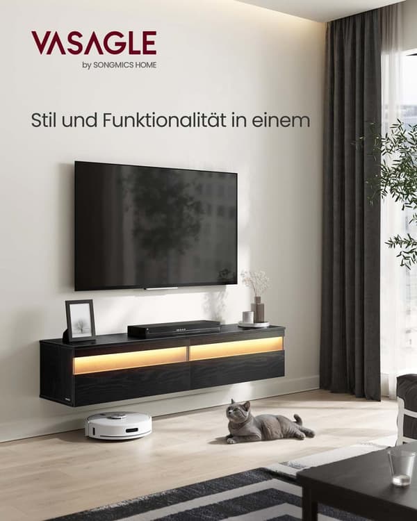 Hængende tv-lavt bord 147 x 35 x 30 cm ibenholt sort
