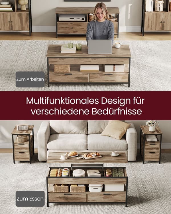 Salontafel met lades 50 x 120 cm camelbruin-inktzwart