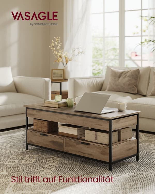 Salontafel met lades 50 x 120 cm camelbruin-inktzwart