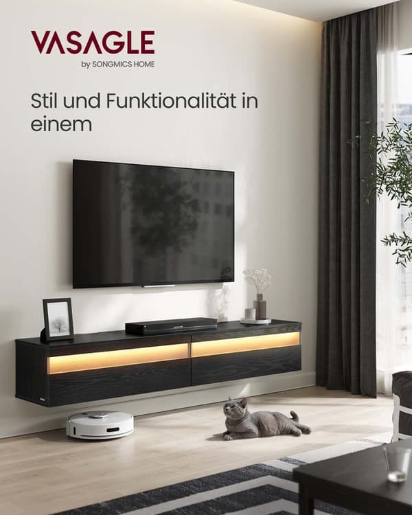 Hængende tv-lavt bord 178 x 35 x 30 cm ibenholt sort