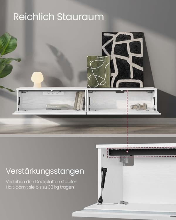 Hængende tv-lavt bord 178 x 35 x 30 cm snehvid