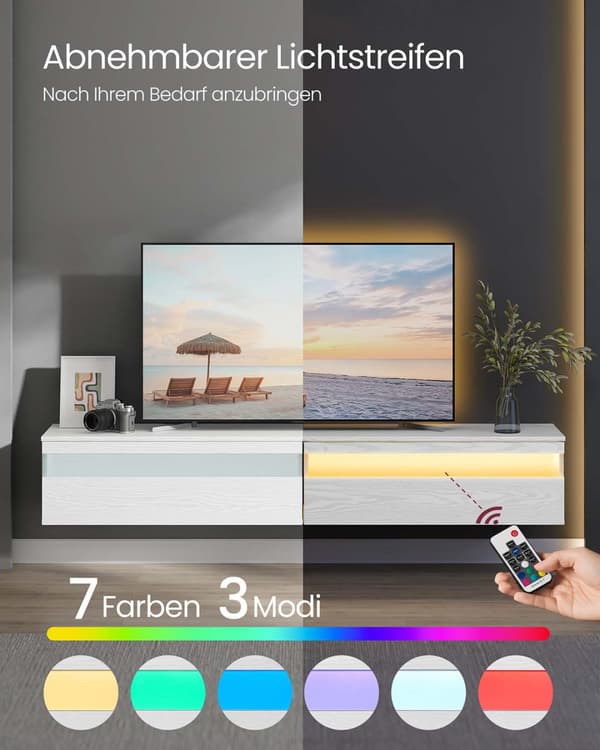 Hængende tv-lavt bord 178 x 35 x 30 cm snehvid