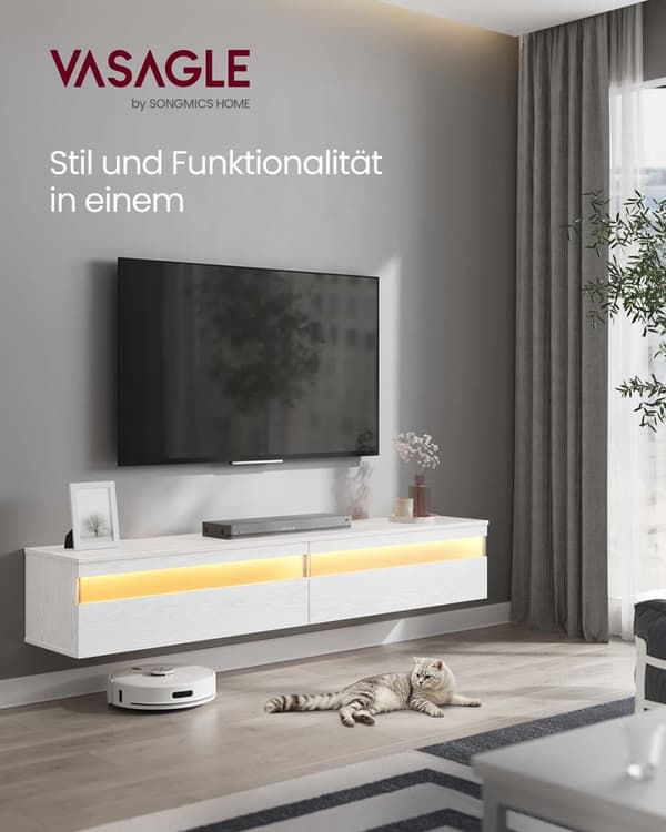 Hængende tv-lavt bord 178 x 35 x 30 cm snehvid