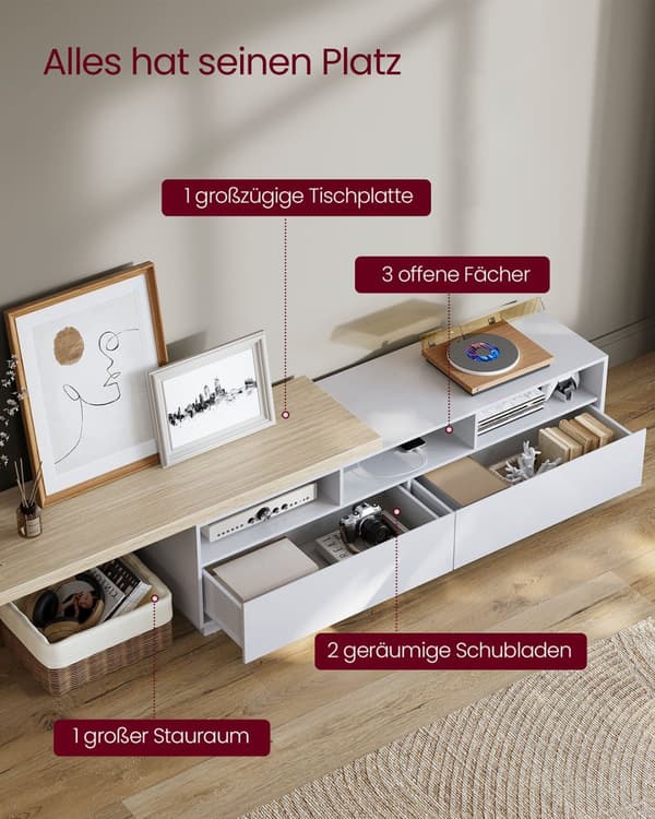 L-formede tv-møbler med justerbar længde sky hvid-naturlig beige