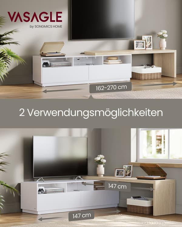 L-formede tv-møbler med justerbar længde sky hvid-naturlig beige