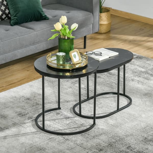 2 stk sort sofabord, rund oval i form, vejer op til 30 kg, stabelbart sofabord, lavet af MDF og stål, velegnet til stuen