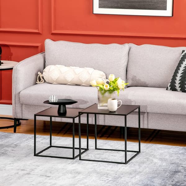 2 stk sort firkantet sofabord, sidebord, moderne design, stålstel, der vejer op til 10 kg