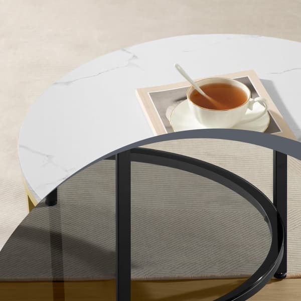 Kaffebord, 65x46 cm, Marmor Hvid-Lys Guld