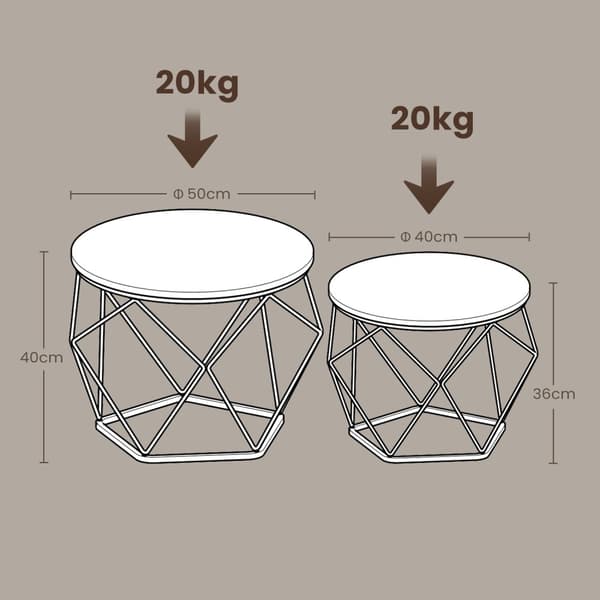 Kaffebord Set, 50x40 cm, 40x36 cm, Snövit