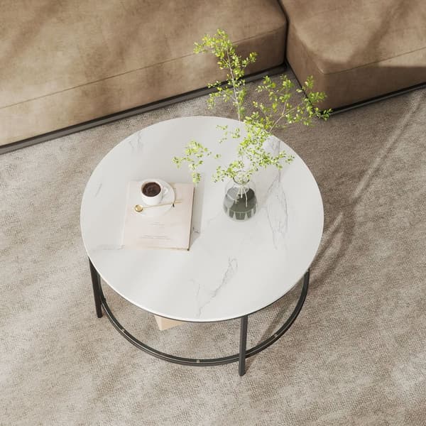 Soffbord, 80 cm d x 46 cm H, Marmorbord Vit-Svart Bläck