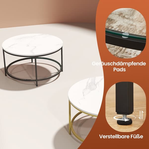 Soffbord, 80 cm d x 46 cm H, Marmorbord Vit-Svart Bläck