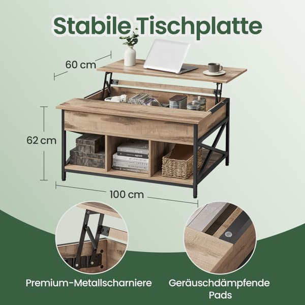 Kaffebord, 60x100x48-62 cm, Snehvid