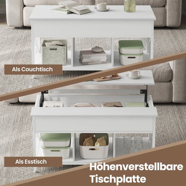 Kaffebord, 60x100x48-62 cm, Snehvid