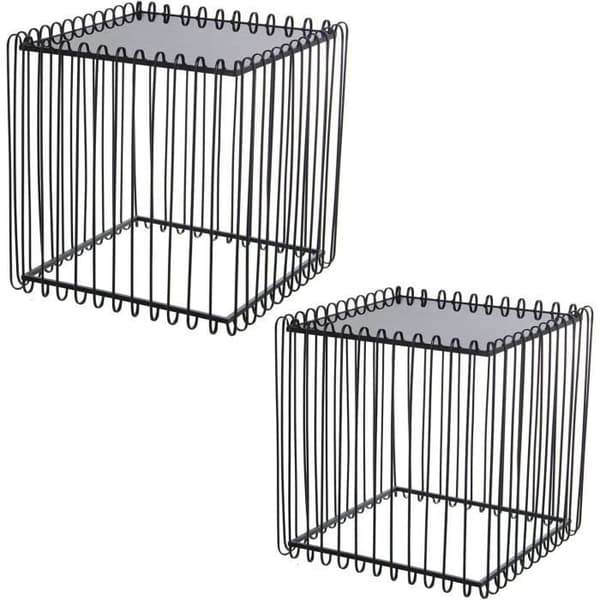 DRW Set med 2 Kvadratiska Bord i Metall med Svart Glas 60 x 60 x 60 cm och 45 x 45 x 45 cm