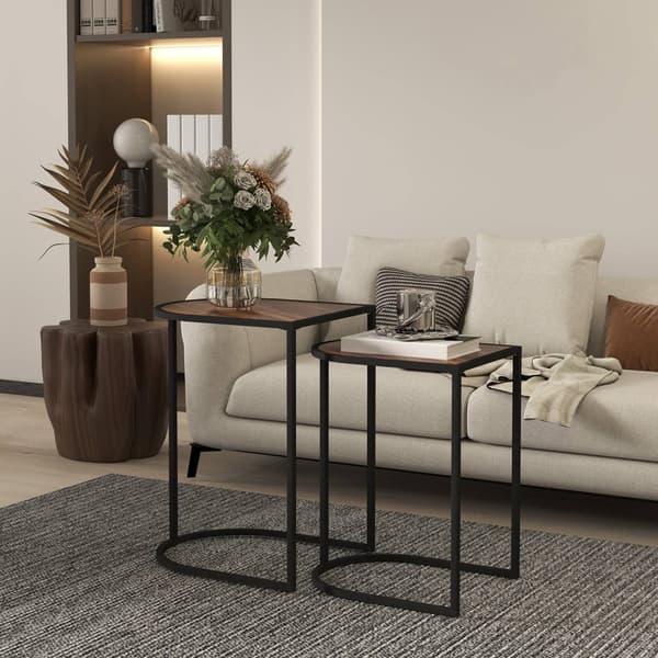 Rootz 2 -stykke sofabord sæt - sideborde - natkonsoller - metalramme - rumbesparende - 45x38x58 cm & 41x32x52cm