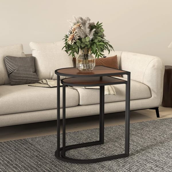 Rootz 2 -stykke sofabord sæt - sideborde - natkonsoller - metalramme - rumbesparende - 45x38x58 cm & 41x32x52cm