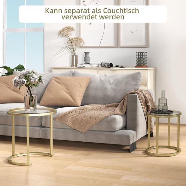 Rootz 2 -stykke sæt sofabord - oval & rund sofabord - Stabelbart borde - Rumbesparende design - Ø50 x 50,5 timer, 60L x 36b x 43,5 timer cm