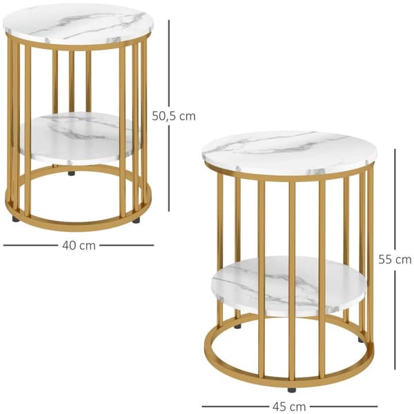 Rootz 2 -stykke sæt Round Side Bord - Sofaborde - Marmorudseende - Dobbelt lagerplads - Ø45 x 55H CM & Ø40 X 50,5 timer cm