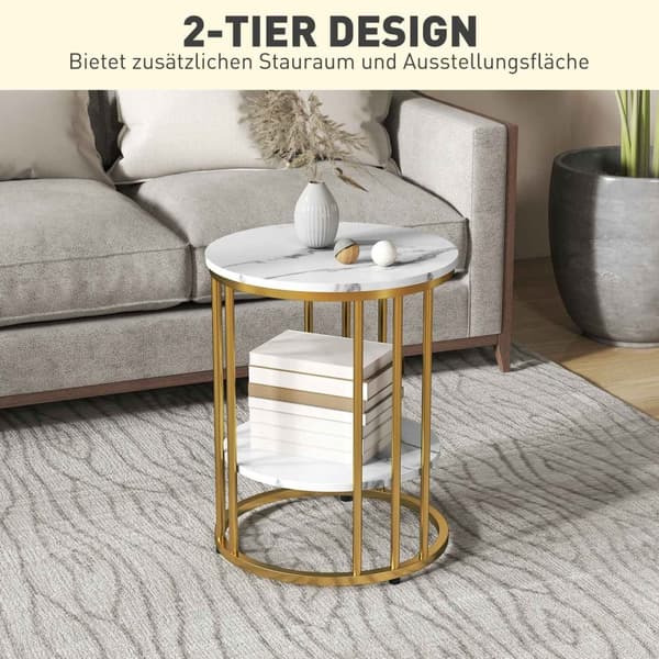 Rootz 2 -stykke sæt Round Side Bord - Sofaborde - Marmorudseende - Dobbelt lagerplads - Ø45 x 55H CM & Ø40 X 50,5 timer cm