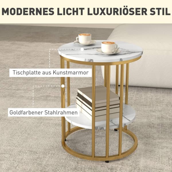 Rootz 2 -stykke sæt Round Side Bord - Sofaborde - Marmorudseende - Dobbelt lagerplads - Ø45 x 55H CM & Ø40 X 50,5 timer cm