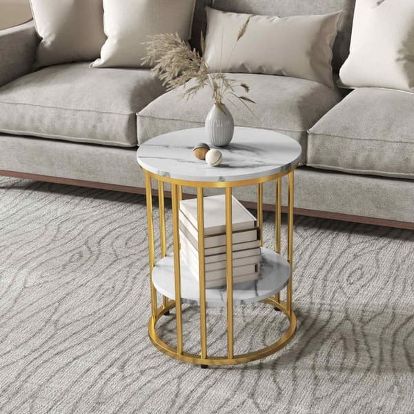 Rootz 2 -stykke sæt Round Side Bord - Sofaborde - Marmorudseende - Dobbelt lagerplads - Ø45 x 55H CM & Ø40 X 50,5 timer cm