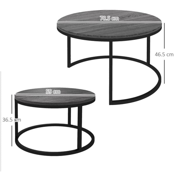 Rootz 2 asetettu sohvapöydät - sivutaulukot - sohva - tilaa säästävä - 78,5x78.5x46.5cm & 59x59x36.5cm - harmaa metallikehys