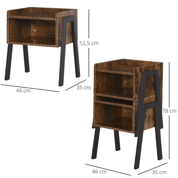 Rootz 2 Stapble Bedside Tables Set - Nattkonsoler - Träbord - Industriell stil - 46 x 35 x 52,5 cm - Rymdbesparande design