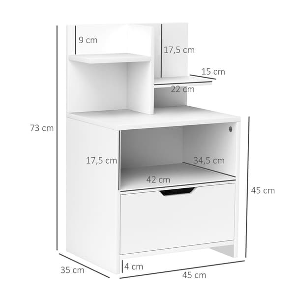 Rootz sängbord - sidobord - Nightstand - extra förvaring - 45 cm x 35 cm x 73 cm -vit