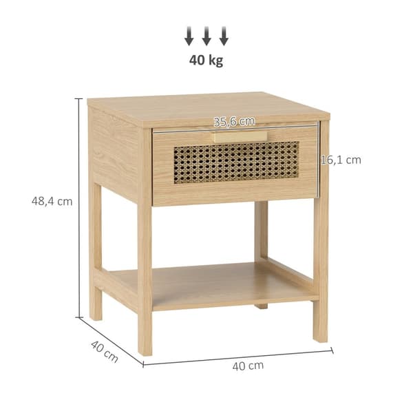 Rootz Bedside Night Cabinet - Side Bord med skuffe - MDF - Rattan Design - 40 x 40 x 48,4 cm