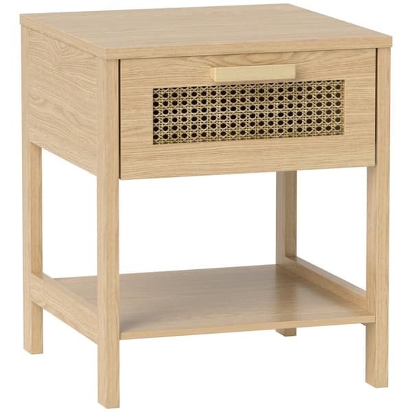 Rootz Bedside Night Cabinet - Side Bord med skuffe - MDF - Rattan Design - 40 x 40 x 48,4 cm