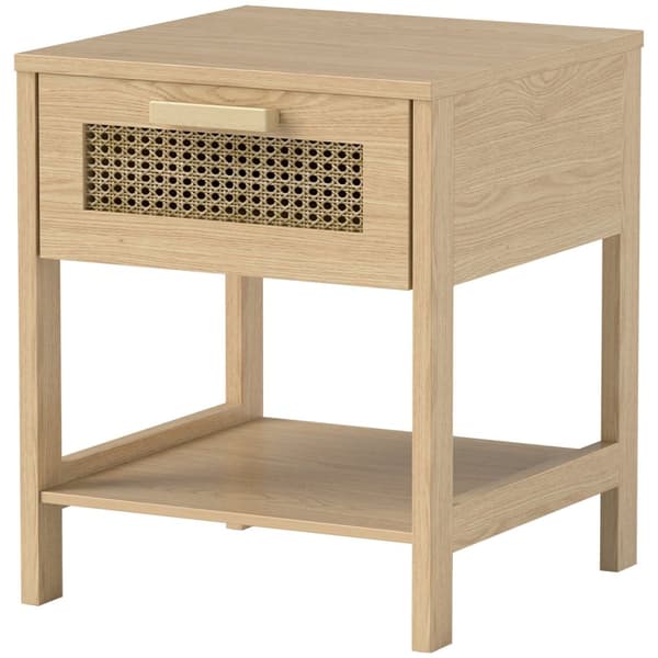 Rootz Bedside Night Cabinet - Side Bord med skuffe - MDF - Rattan Design - 40 x 40 x 48,4 cm