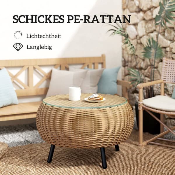 Rootz Poly Rattan Sidobord - Rund soffbord - Balkongbord - Väderbeständig och hållbar - Ø75 x 42 cm