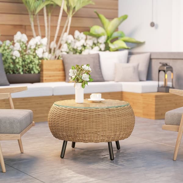 Rootz Poly Rattan Sidobord - Rund soffbord - Balkongbord - Väderbeständig och hållbar - Ø75 x 42 cm