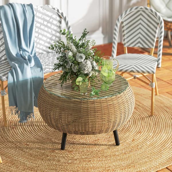 Rootz Poly Rattan Sidobord - Rund soffbord - Balkongbord - Väderbeständig och hållbar - Ø75 x 42 cm