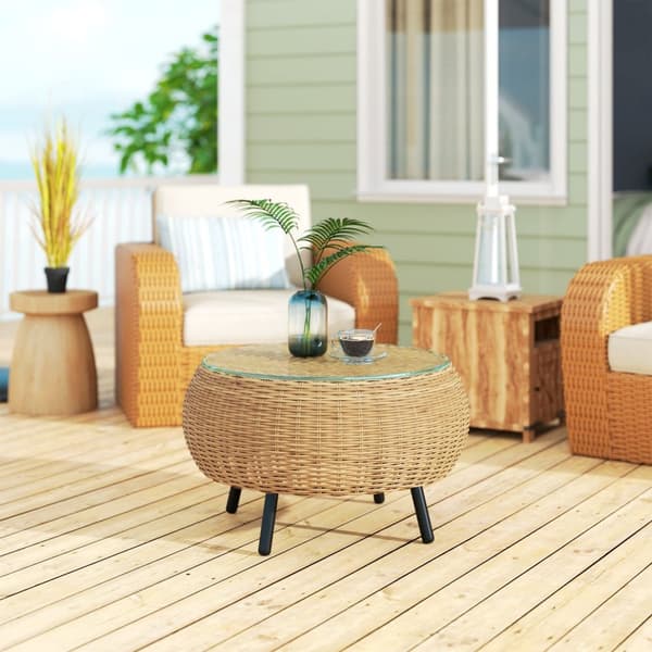 Rootz Poly Rattan Sidobord - Rund soffbord - Balkongbord - Väderbeständig och hållbar - Ø75 x 42 cm